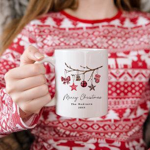 Taza De Café Rústica rama de Ornamentos de Navidad de Feliz