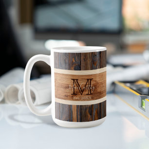 Taza De Café Rústica Wood Tone Stripe Brown