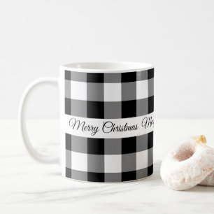 Taza De Café Rústico Black White Checkered Feliz Navidad