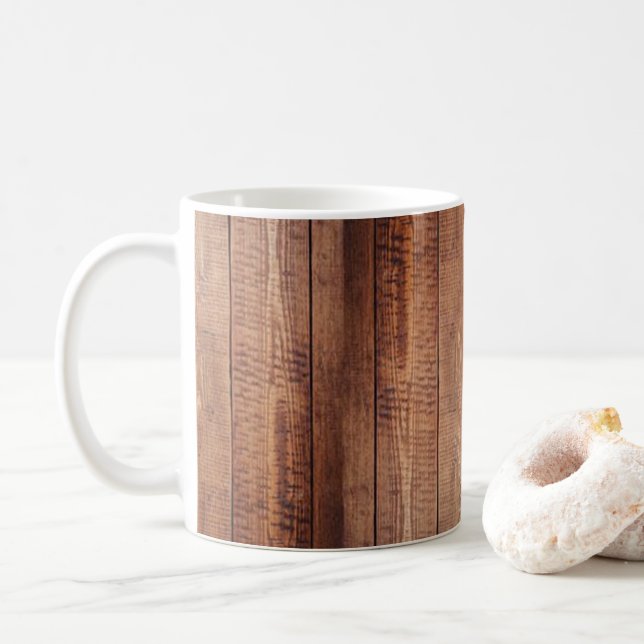 Taza De Café Rústico café con aspecto de madera (Con donut)