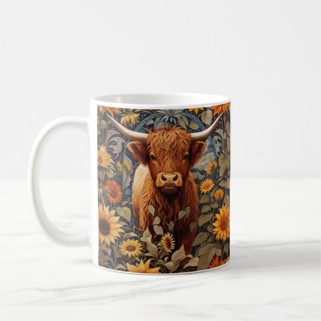 Taza De Café Rústico campo Highland Cow Sunflowers (Izquierda)