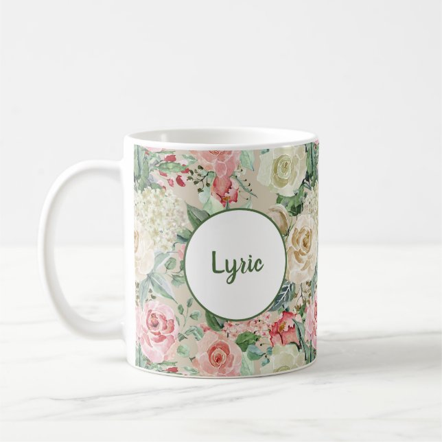 Taza De Café Rústico Crema Rosa Rosa Floral Moderna (Izquierda)