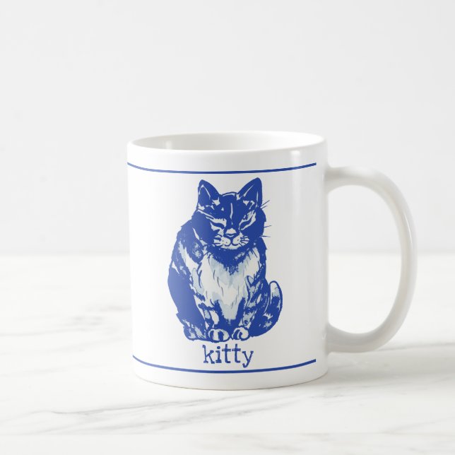 Taza De Café Rústico de granja blanca de gato azul (Derecha)