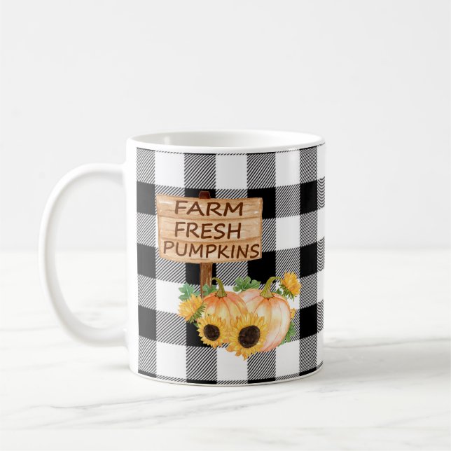 Taza De Café Rústico negro y blanco trenzado con calabazas caíd (Izquierda)