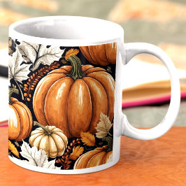 Taza De Café Rústico patrón de follaje de las calabazas de otoñ