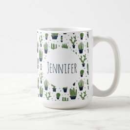Taza De Café Rústico Patrón del Desierto del Cactus Verde Oscur