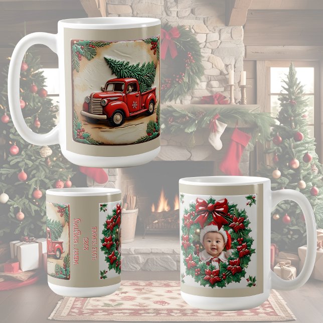 Taza De Café Rústico Personalizable de Navidades de Camión Rojo (Subido por el creador)
