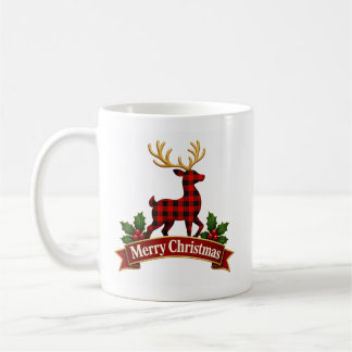 Taza De Café Rústico Reno de Navidad con Cuadro de Búfalo