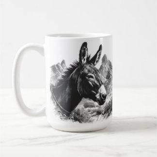 Taza De Café Rústico retrato de burro en blanco y negro