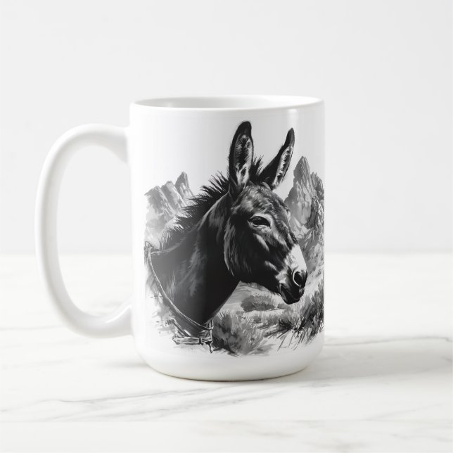 Taza De Café Rústico retrato de burro en blanco y negro (Izquierda)