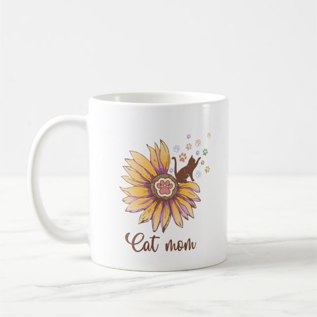 Taza De Café Rústico Retro Boho Flor Y Pasta A La Madre Gato (Izquierda)