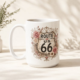 Taza De Café Ruta 66 Viaje Mañana Floral Rosa