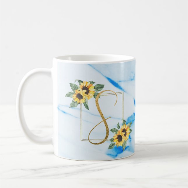 Taza De Café S | Monograma dorado Mugre de girasol (Izquierda)