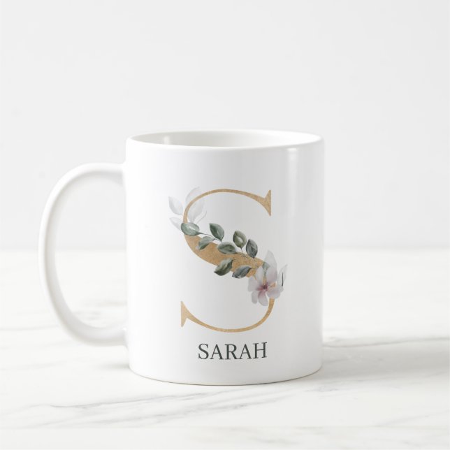 Taza De Café S Monograma Floral Personalizado (Izquierda)