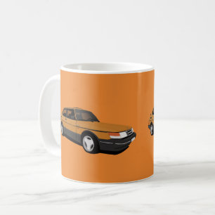 Taza De Café Saab 900 Turbo 16 Aero, dos imágenes naranjas