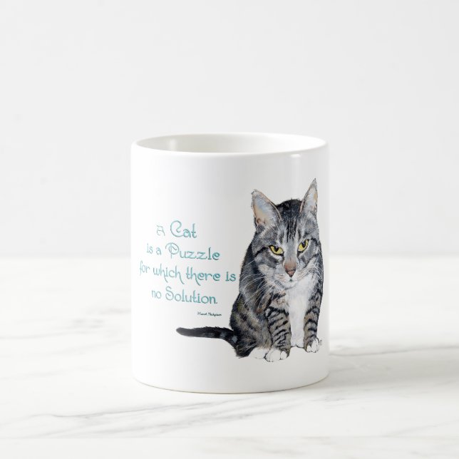 Taza De Café Sabiduría del gato - un gato es un rompecabezas (Centro)