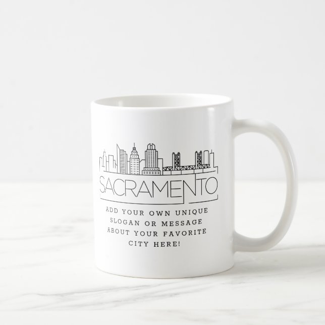 Taza De Café Sacramento Estilizado Skyline | Lema Personalizado (Derecha)