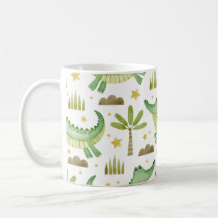 Taza De Café Safari africano: Cocodrilo acuarela y palmeras