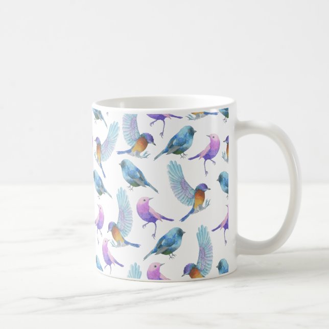 Taza De Café Safari de la acuarela: Pájaros (el personalizar BG (Derecha)