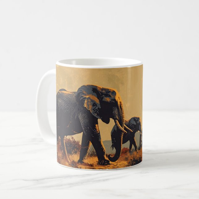 Taza De Café Safari Sunset: Elefante Vintage (Anverso izquierdo)
