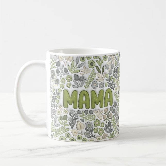 Taza De Café Sage Green Boho Mama Floral Pattern  (Izquierda)