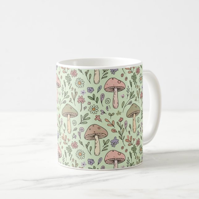 Taza De Café Sage Green Earthy Mushroom Seamless Pattern (Anverso derecho)
