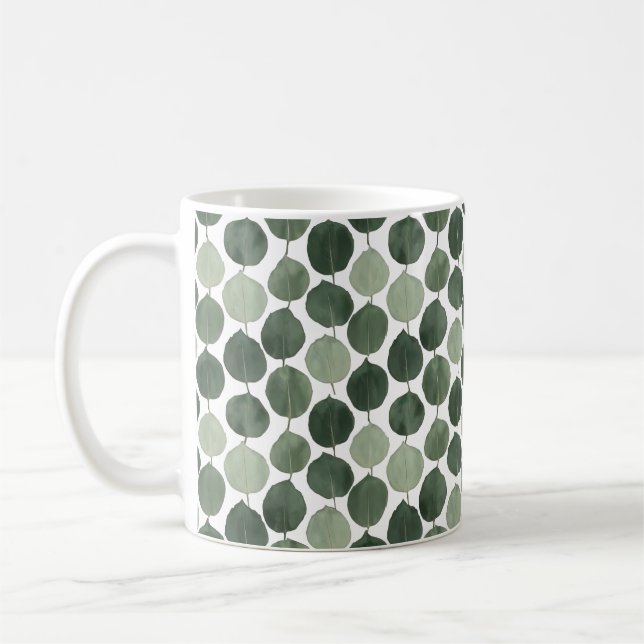 Taza De Café Sage Green Eucalyptus Leaf Pattern Botanical Plant (Izquierda)