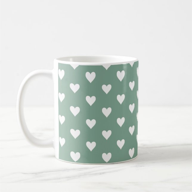 Taza De Café Sage Green Heart Pattern (Izquierda)