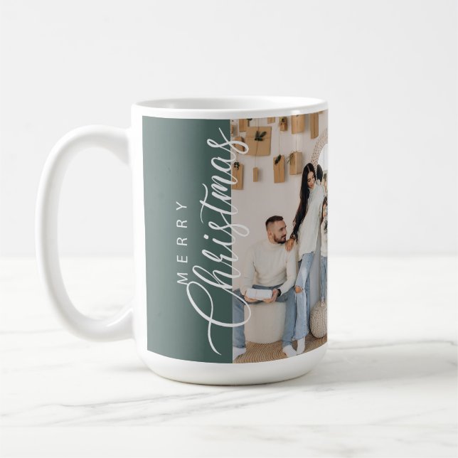 Taza De Café Sage Green Merry Christmas Photo Mug (Izquierda)