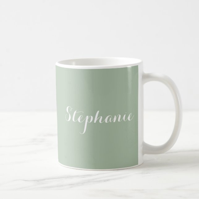 Taza De Café Sage Green Name Modern Elegant Monograma Boho (Derecha)
