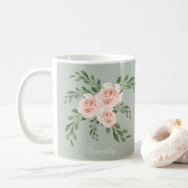 Taza De Café Sage Green Rubor Serenity Watercolor Typografía