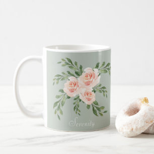 Taza De Café Sage Green Rubor Serenity Watercolor Typografía