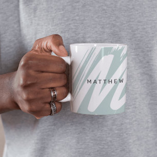 Taza De Café Sage inicial y nombre simple moderno verde y blanc