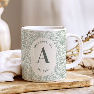 Taza De Café Sage Verde Personalizado Monograma Art Déco Elegan