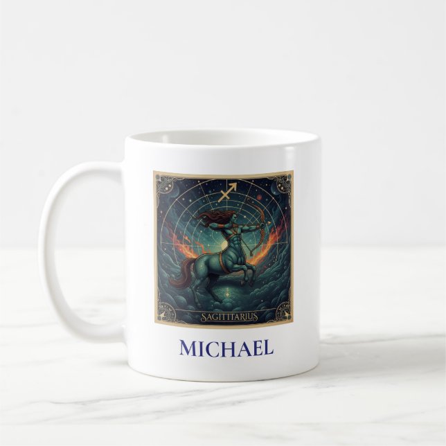 Taza De Café Sagitario Azul Zodíaco Celeste (Izquierda)