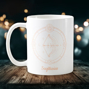 Taza De Café Sagitario Zodíaco Arte de Línea Blanco Melocotón