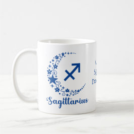 Taza De Café Sagitario Zodíaco Astrología Cumpleaños Azul Blanc