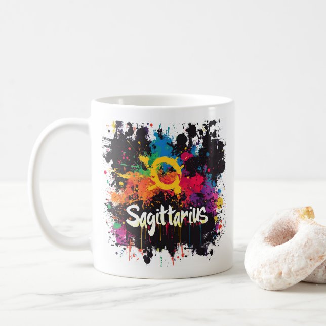 Taza De Café "Sagittarius de retroceso de los años 90: Splatter (Con donut)