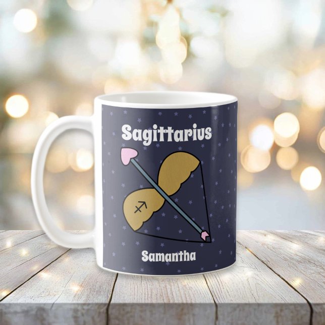 Taza De Café Sagittarius zodiac ilustrado lindo personalizado (Cute Sagittarius Zodiac Symbol Personalized Mug)