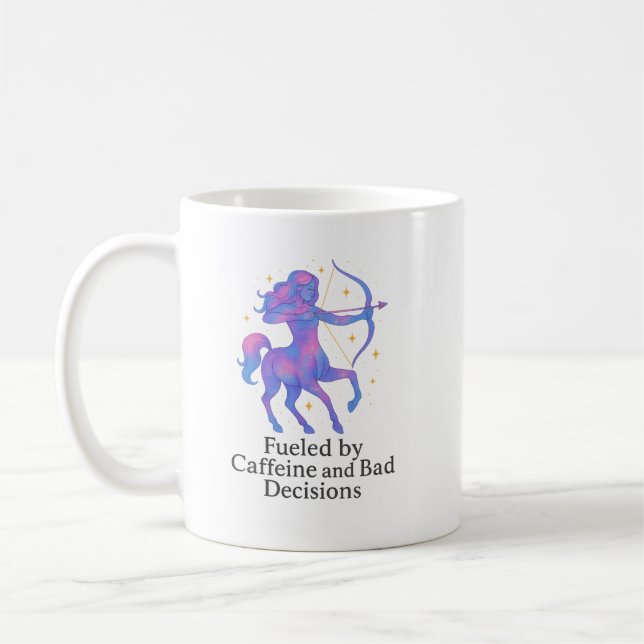 Taza De Café Sagittarius Zodiac Mug – Fueled by Caffeine and Ba (Izquierda)