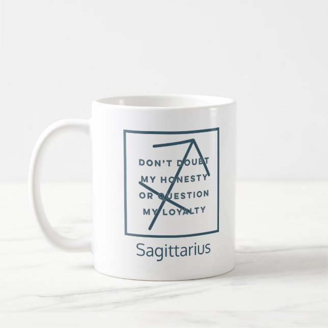 Taza De Café Sagittarius Zodiac Rótulo Fun Cita Azul Texto (Izquierda)