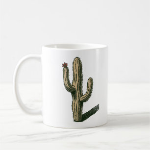 Taza De Café Saguaro Cactus Antiguo con Flor del Desierto Roja