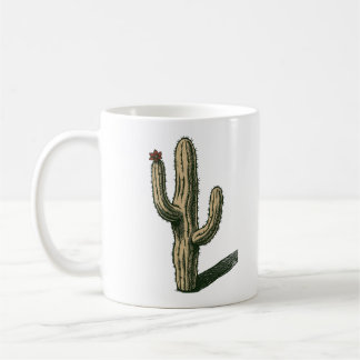 Taza De Café Saguaro Cactus Antiguo con Flor del Desierto Roja