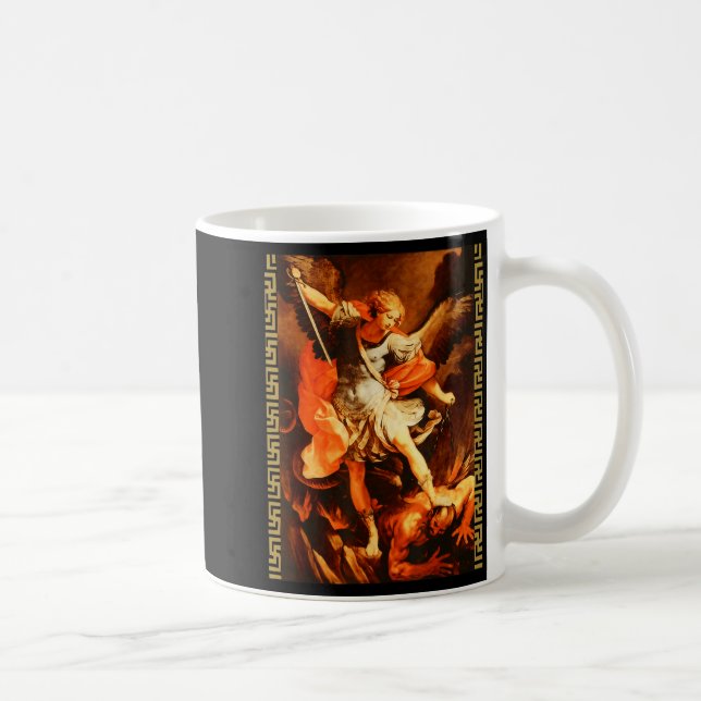 Taza De Café Saint Michael Defeating Satan Archangel Warrior  (Derecha)