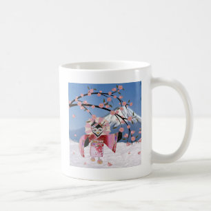 Taza De Café Sakura Geisha Pájaro en la Nieve Flor de Cerezo