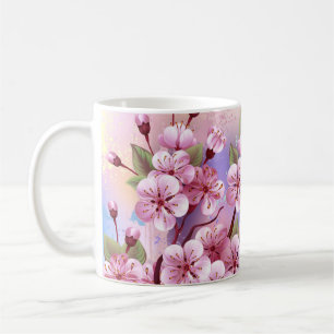 Taza De Café Sakura rosa sobre fondo de pintura