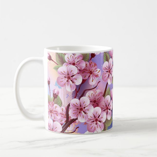 Taza De Café Sakura rosa sobre fondo de pintura (Izquierda)