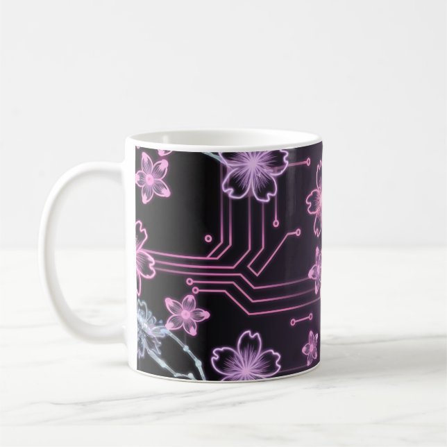 Taza De Café Sakura-Schaltkreise im Neon-Stil (Izquierda)