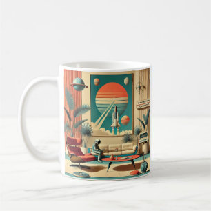 Taza De Café Sala de estar familiar de la era espacial futurist