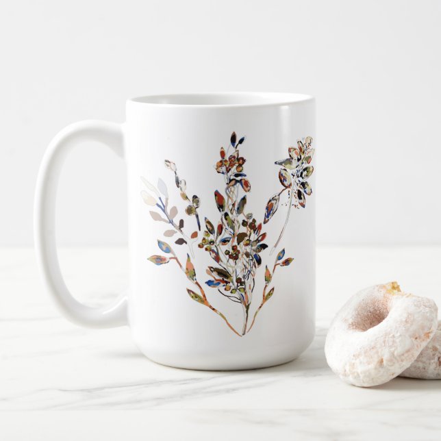 Taza De Café Sale Motif Blanco Elegante Floral acuática (Con donut)